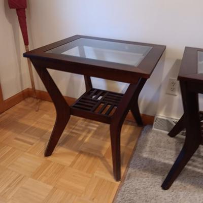 2 GLASS TOP END TABLES