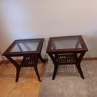 2 GLASS TOP END TABLES