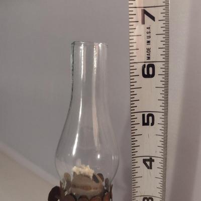 Small, Hand Painted Amethyst Glass Oil Lamp with Chimney Shade- Approx 6 1/2" Tall