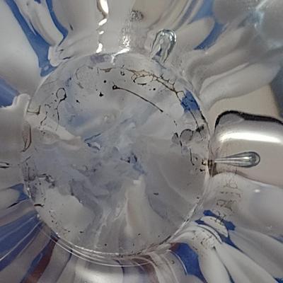 Vintage Gibson 1990 Art Glass Controlled Bubble Blue Floral Paperweight- Approx 2 3/4"