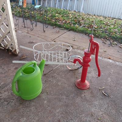 SMALLER WATER PUMP YARD ART, PLANT STAND AND WATER CAN