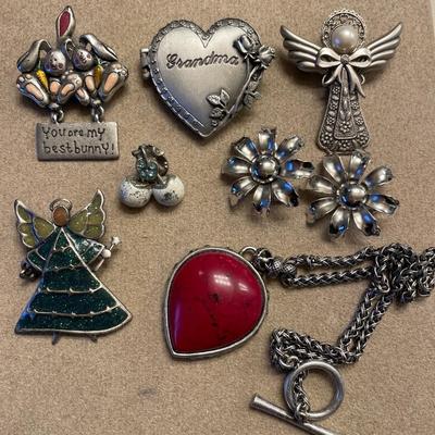 Pewter color pins and necklace
