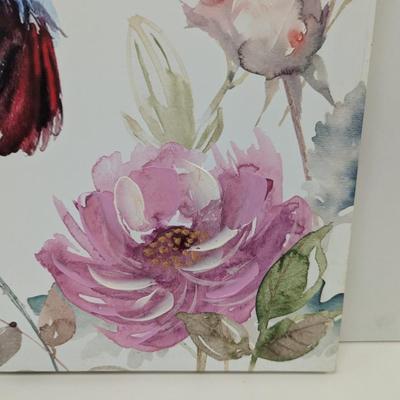 Hand Painted Hummingbird & Roses On Canvas Approx 19 1/2" x 19 1/2""