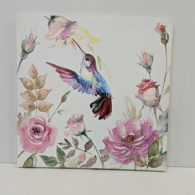 Hand Painted Hummingbird & Roses On Canvas Approx 19 1/2" x 19 1/2""