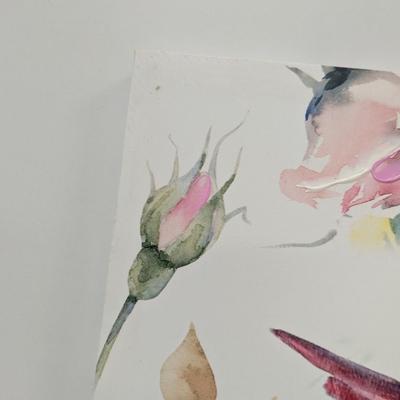 Hand Painted Hummingbird & Roses On Canvas Approx 19 1/2" x 19 1/2""