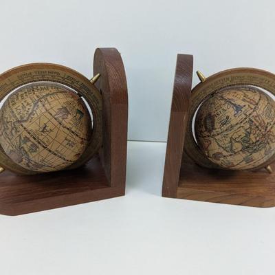 Vintage Old World Bookends Wood With Metal Axis