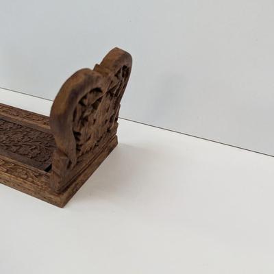 Adjustable Vintage Carved Wooden Book Holder Foldable Sides