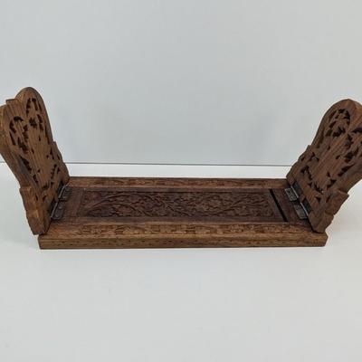 Adjustable Vintage Carved Wooden Book Holder Foldable Sides