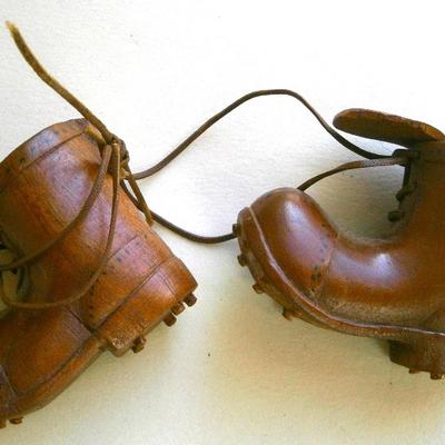Pair of Ahand Carved Wood Work Boots