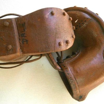 Pair of Ahand Carved Wood Work Boots