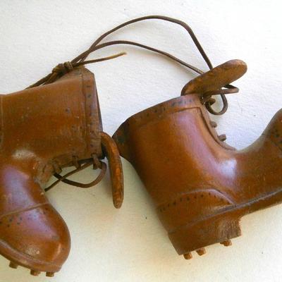Pair of Ahand Carved Wood Work Boots