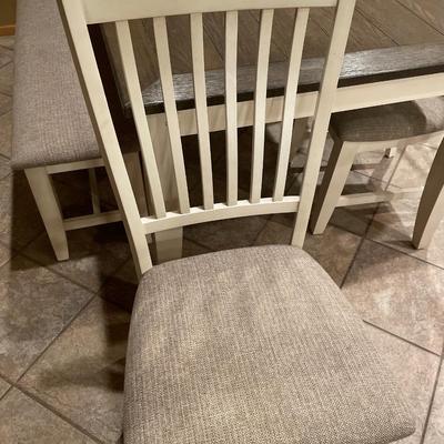 Hom furniture dining room table, 4 chairs and bench