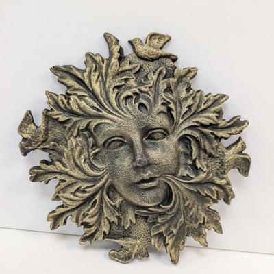 Cast Iron Forest Spirit Goddess Greenwoman Wall Decor Antiqued Gold Finish