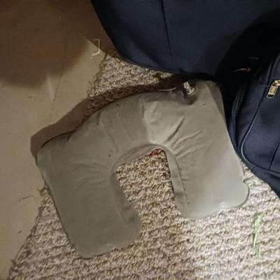 SUITCASE, NECK PILLOW AND CARRY ON BAGS