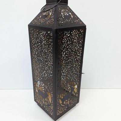 Cut Out Metal Table Top Lantern With Deer Design