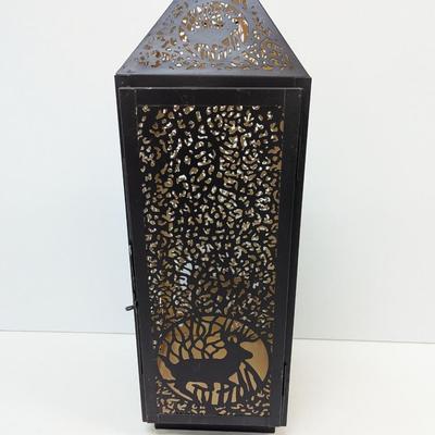 Cut Out Metal Table Top Lantern With Deer Design