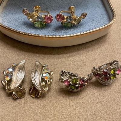 3 sparkling stone clip on earrings