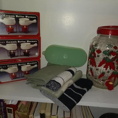 NEW BUTTER WARMERS, FOOD STORAGE CONTAINERS AND NEW DISH TOWELS