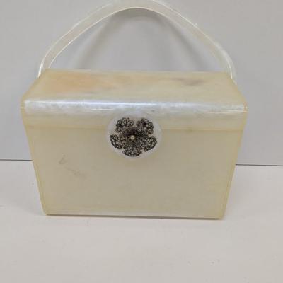 Vintage Collectable White Marbleized Lucite Box Purse