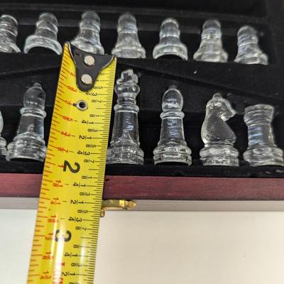 Hinged Wooden Box Glass Smoked/Frosted Chess Set With Mirrored Board Top