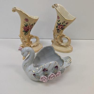 PWF Solid Brass Candle Holder - Spaulding China Bud Vases - Cobalt Blue Depression Glass Footed Bowl