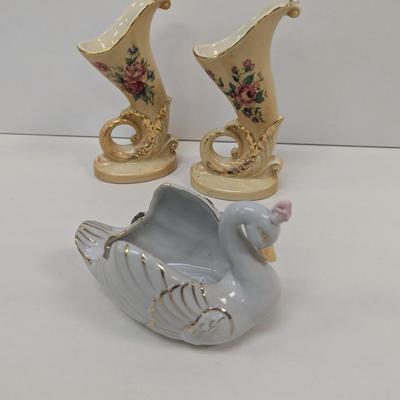 PWF Solid Brass Candle Holder - Spaulding China Bud Vases - Cobalt Blue Depression Glass Footed Bowl