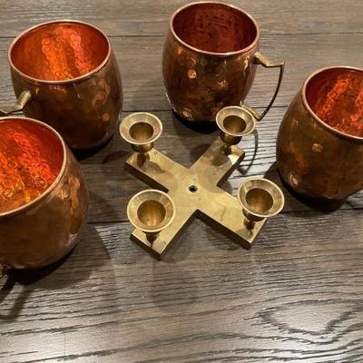 4 ODI Moscow Mule mugs & brass candle holder