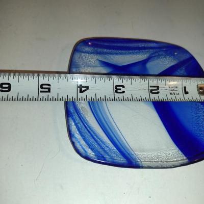 Collection of Colored Glass Home Decor- Vase, Small Plate, Glass Dolphin Paperweight