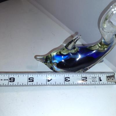 Collection of Colored Glass Home Decor- Vase, Small Plate, Glass Dolphin Paperweight
