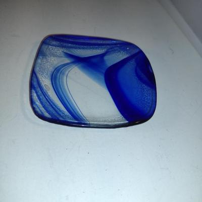 Collection of Colored Glass Home Decor- Vase, Small Plate, Glass Dolphin Paperweight