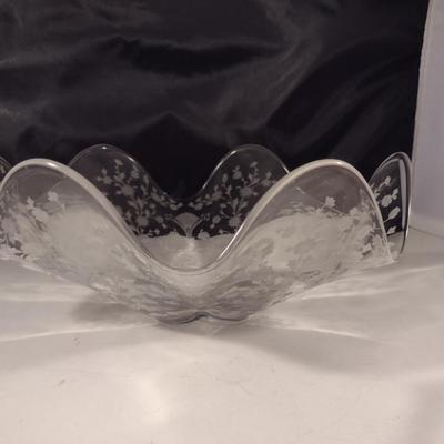 Pair of Vintage Etched Glass Serving Bowls