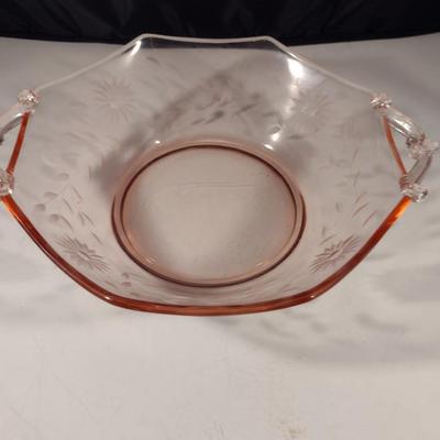 Pair of Vintage Etched Glass Serving Bowls