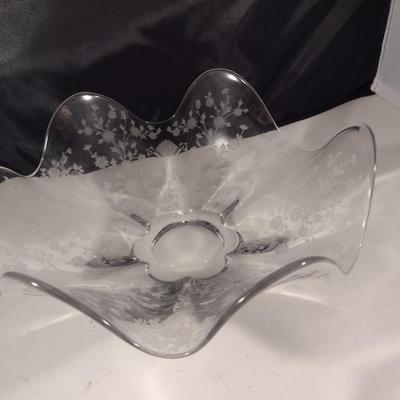 Pair of Vintage Etched Glass Serving Bowls