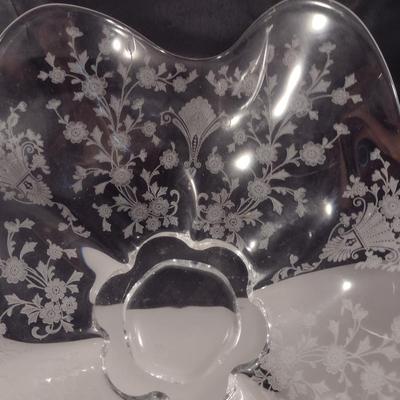 Pair of Vintage Etched Glass Serving Bowls