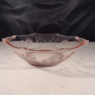 Pair of Vintage Etched Glass Serving Bowls