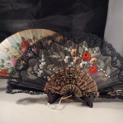 Pair of Vintage Fabric Folding Fans- Items are Signed