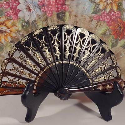 Pair of Vintage Fabric Folding Fans- Items are Signed