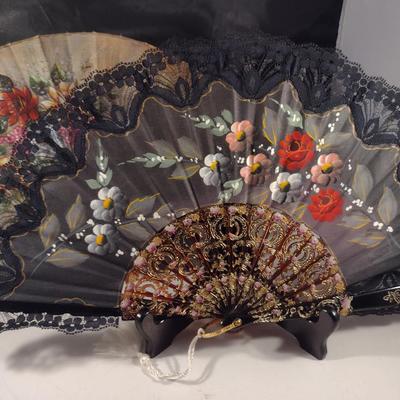 Pair of Vintage Fabric Folding Fans- Items are Signed