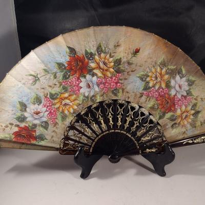 Pair of Vintage Fabric Folding Fans- Items are Signed
