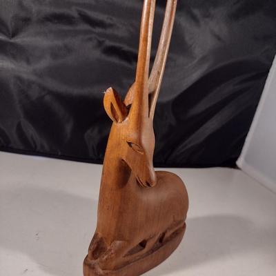 Hand Carved Wooden Gazelle/Antelope