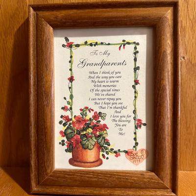 WALL MIRROR, OIL LAMP AND SMALL FRAMED PICTURE W/WORDS