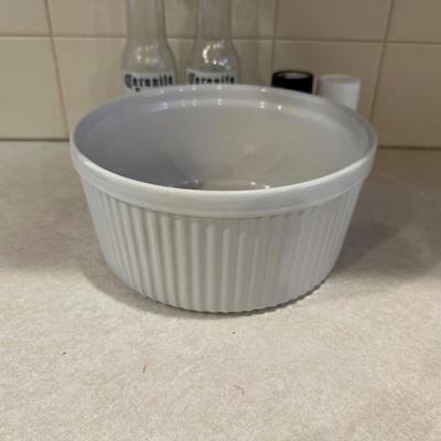 GLASS BAKING DISH, WEAVED CLAY BOWL, SALT/PEPPER SHAKERS AND MORE