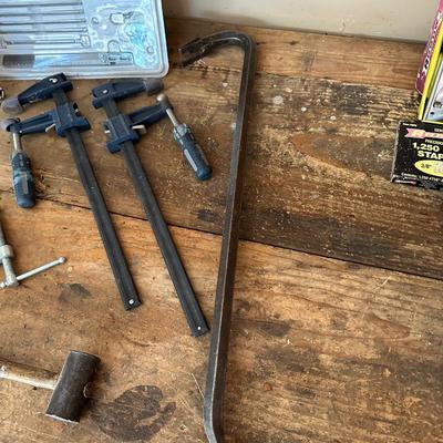 C-CLAMPS, CROWBAR, MALLET, TAPE MEASURE, MORE