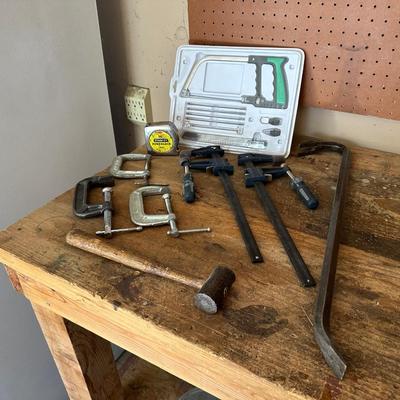 C-CLAMPS, CROWBAR, MALLET, TAPE MEASURE, MORE