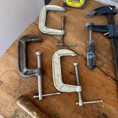 C-CLAMPS, CROWBAR, MALLET, TAPE MEASURE, MORE