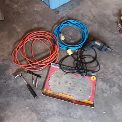 NEW 7 1/4 SAW BLADES, DRILL, EXTENSION CORDS AND MORE
