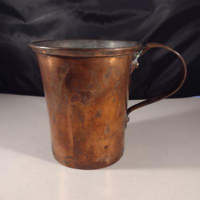 Antique Folk Art Handled Copper Mug/Pitcher- Approx 5 3/4" Tall