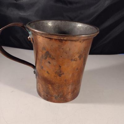 Antique Folk Art Handled Copper Mug/Pitcher- Approx 5 3/4" Tall