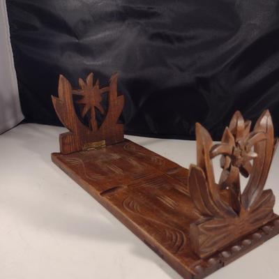 Vintage Wood Expanding Shelf Folding Bookends Adjustable 12"-18"