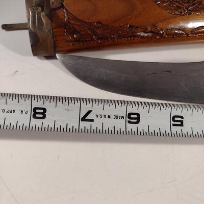 Vintage Knife and Fork Carving Set- Hand Carved Handles and Wood Sheath